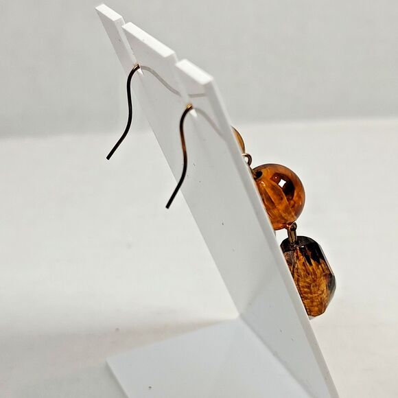 Amber Tone Necklace Earrings Set Faceted Beads Gold Chain Statement 16" - 19" - Picture 9 of 16